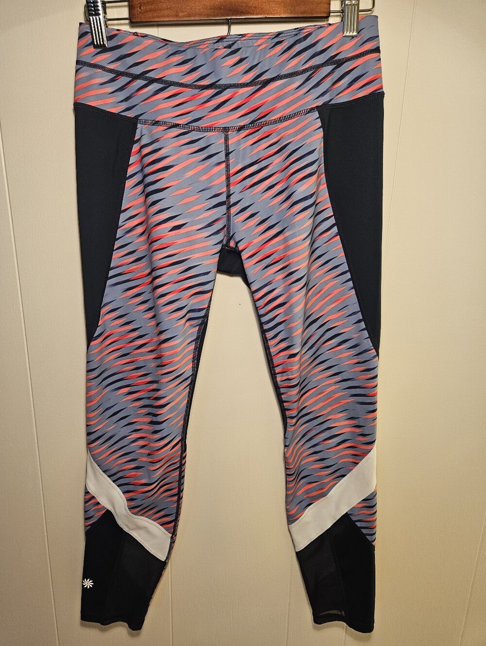 Athleta Printed High-Rise Leggings in Coral, Navy & Light Blue
